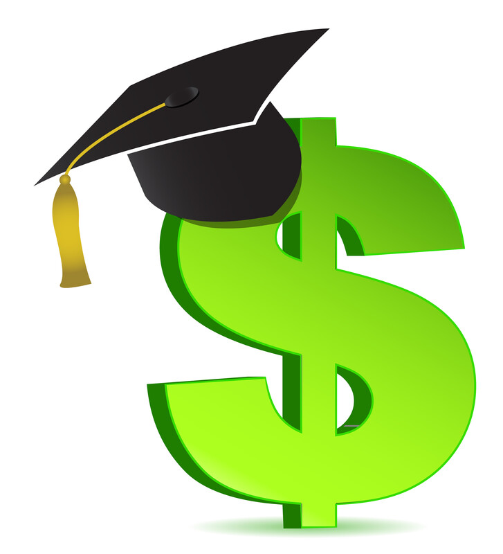 Dollar sign graphic wearing a graduate's cap.